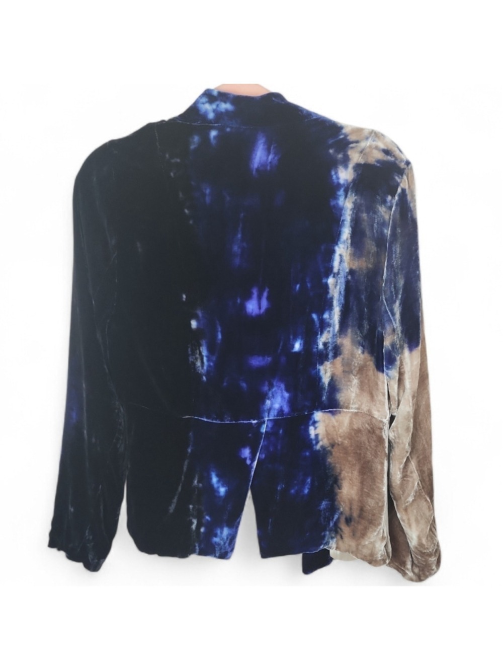 Chaser Velvet Dip Dye Blazer Blue Champagne Silk Blend Open Front - Picture 5 of 9